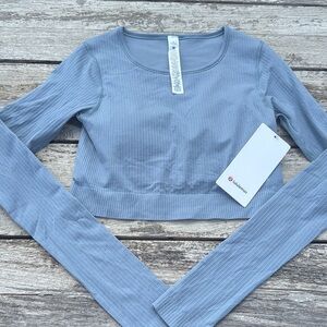 Lululemon Ebb to Street Long-Sleeve Shirt chambray blue size 8 NWT